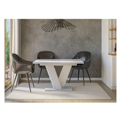 Extendable Dining Table 120-160cm White Grey Marble Effect V Leg Vera