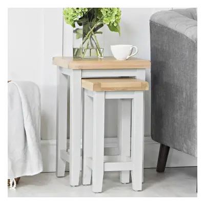 (Grey) Nest Side Lamp Tables Solid Oak Veneer Fully Assembled