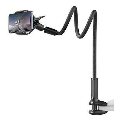 SAIJI Gooseneck Phone Holder for Desk, Flexible Long Arm Phone Stand for Bed with Adjustable Cla