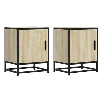 (sonoma oak, pcs) vidaXL Bedside Cabinets pcs Black 40x31x50 cm Engineered Wood and Metal