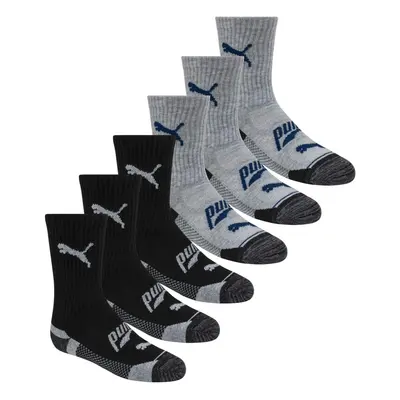 PUMA boys Pack Cut Crew Socks Grey/Navy 7-8.5 US