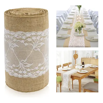 (Jute Lace Middle, X 40M) Time to Sparkle Hessian Roll & Middle Lace Fabric Hessian Table Runner