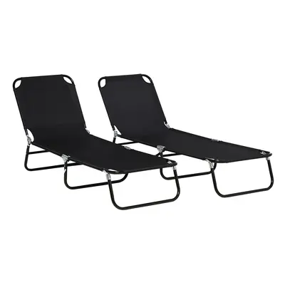 Outsunny Folding Sun Loungers Set of with Adjustable Backrest, Black