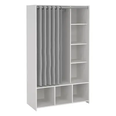 Uppsala Open Mobile Wardrobe Unit in White with a Grey Textile Curtain