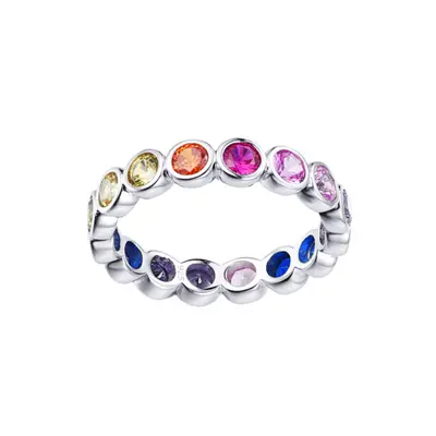 (N) Jewelco London Silver Rhodium Plated Multi Col CZ Full Eternity Ring - ARN192