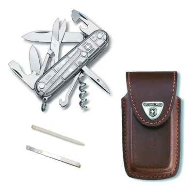 (silvertech, brown leather) Victorinox CLIMBER Swiss army knife with Pouch spare tweezers & toot