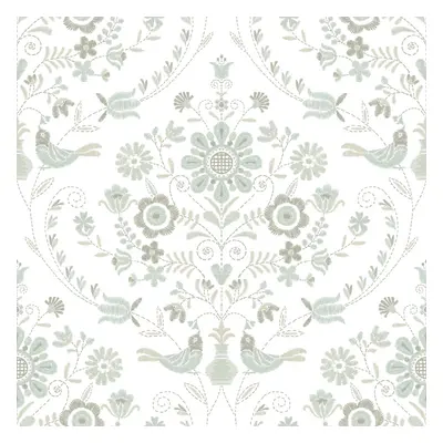 (Neutral) Britt Woodland Damask Vinyl Wallpaper Fine Decor