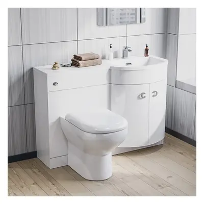 1100mm Right Hand Sink White Combination Vanity Unit with BTW Toilet