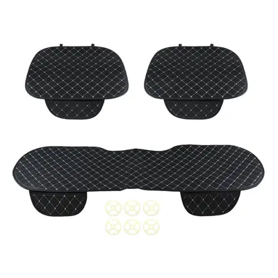 (Front & Rear (Black-white)) Universal Car Seat Pad Mat Cushion Cover Protector PU Leather Breat