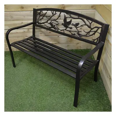 2 Seater Metal Garden / Patio Bench With Bird Design