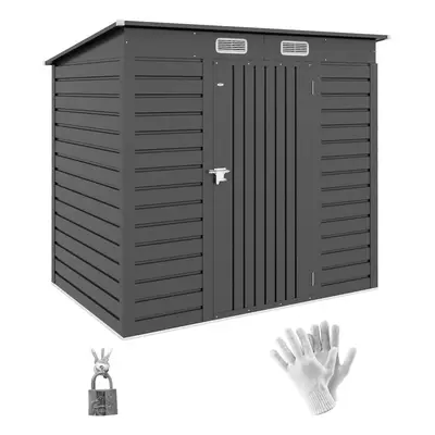 Outsunny 6.3 x 4.3FT Galvanised Metal Garden Shed with Lockable Door, Grey