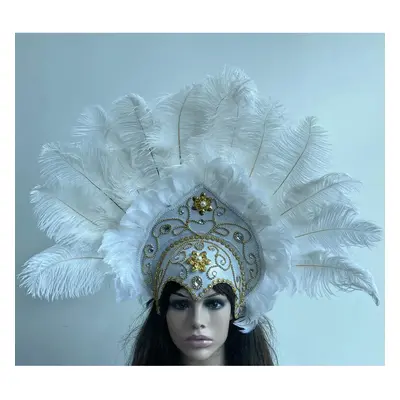 (big white, One Size) Women Brazil Carnival Party Feather Headdress Headpiece Crown Headdress He