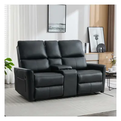 (Black) MADRID SEATER W CONSOLE MANUAL RECLINER SOFA