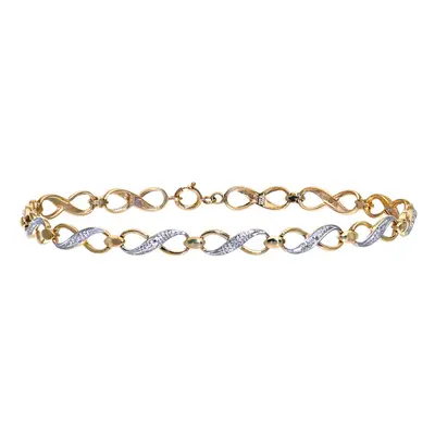 Jewelco London 9ct Yellow Gold Round 4pts Diamond Kiss Charm Bracelet - PBCAXL01711Y