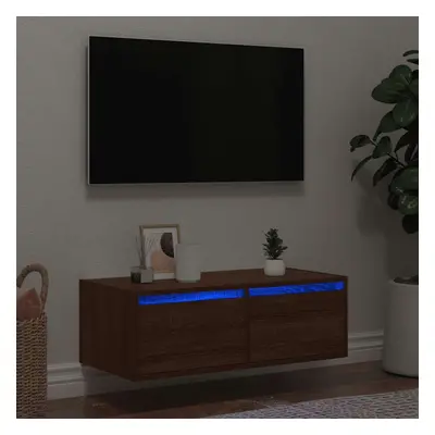 vidaXL TV Cabinet with LED Lights Brown Oak 75x35.5x25 cm