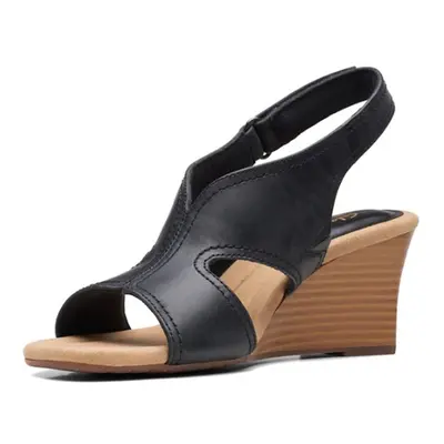 Clarks Women's Kyarra Aster Wedge Sandal Black Leather 5.5