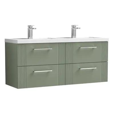 Retro Drawer Wall Hung Vanity Unit with Double Polymarble Basin - 1200mm - Satin Green - Balterl