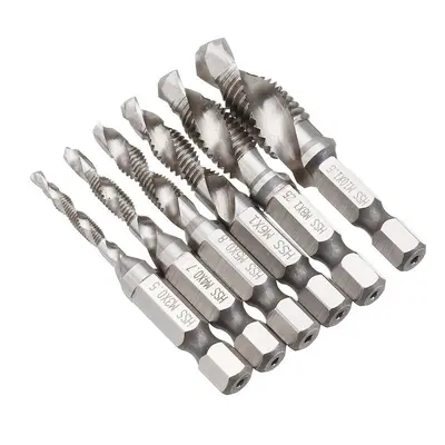 (Metric) 6pcs HSS 1/4" Hex Shank Countersink Drill Bit Set UNC or Metric Deburr