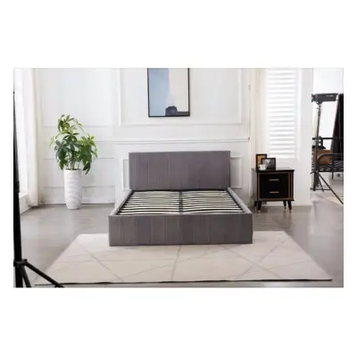 Ottoman Storage Bed grey small double 4ft line pattern fabric velvet and Mattress bedroom furnit