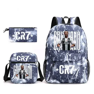 (12) 3pcs Football CR7 Backpack 3D Printe Teens Shoulder Bags