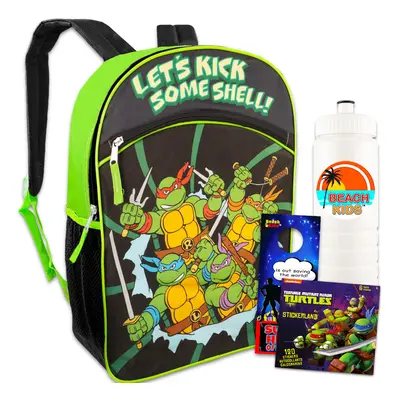 Teenage Mutant Ninja Turtles Backpack Set - Bundle with TMNT Backpack for Boys Water Bottle Stic