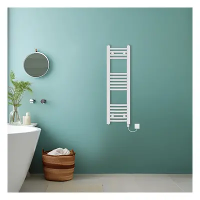 (White, 1000x300mm) Bathroom Curved Prefilled Electric Heated Towel Rail Ladder Warmer Radiator