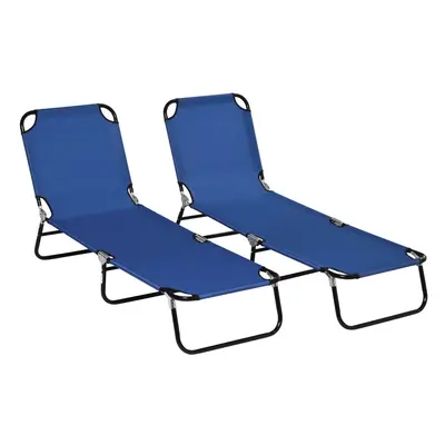 Outsunny Folding Sun Loungers Set of with Adjustable Backrest, Blue