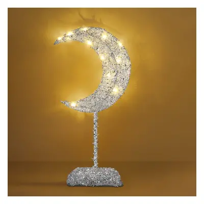 Lewondr Decorative Table Lamp Battery Powered Moon Shape Ramadan Desk Lamp Warm White Bright LED