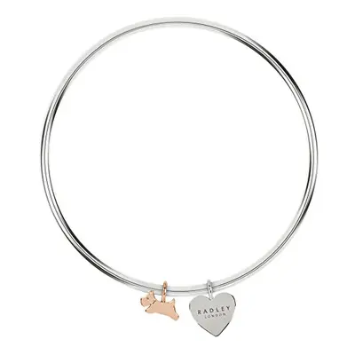 RADLEY Ladies Silver Plated Handing dog and heart charm bangle RYJ3203S