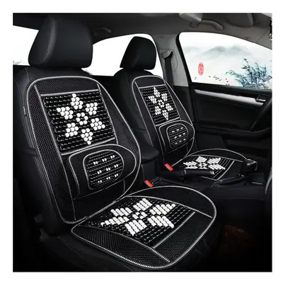 (White & Black) Car Summer Massage Cool Cushion Seat Cover Breathable Wooden Beads Monolithic Ba