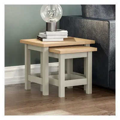 (Grey & Oak) Arlington Nest of Tables Set of Lamp Side Table