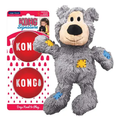 KONG Wild Knots Bear & Signature Balls Pack - Dog Chew Toy - Dog Ball to Aid Boredom - Plush Toy