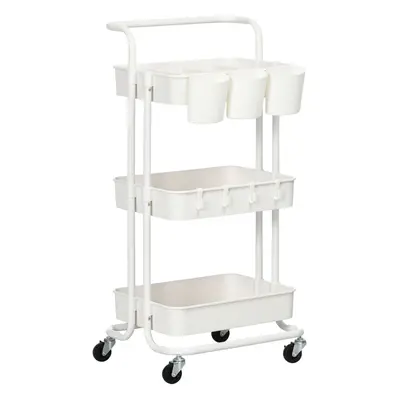 HOMCOM 3-Tier Utility Cart, Rolling Serving Trolley with Baskets and Hooks