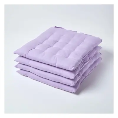 (Set of 4, Mauve) Plain Seat Pad with Button Straps 100% Cotton