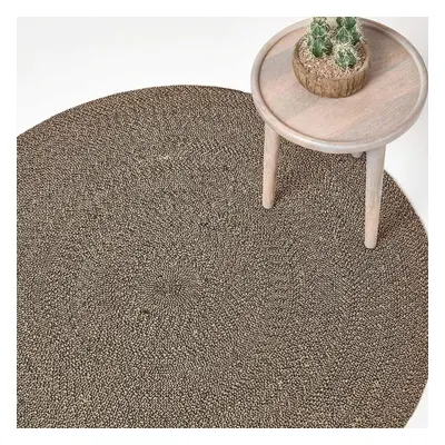 (200 cm Round, Linen and black) Handmade Woven Braided Rug