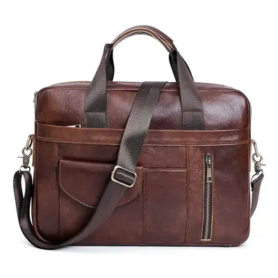 (Top Coffee) High Quality Genuine Leather Laptop Briefcase for Men Retro Travel Messenger Bags 1