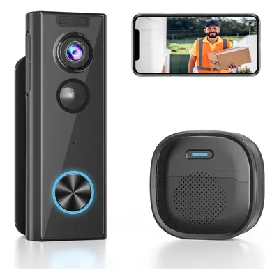 Wireless Video Doorbell Camera with Chime 2k HD Smart Door Bell