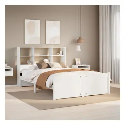 vidaXL Bookcase Bed without Mattress White 135x190 cm Double Solid Wood Pine