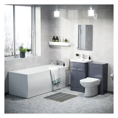 500mm Basin Vanity Unit, WC Unit, BTW Toilet & Bath Suite Steel Grey