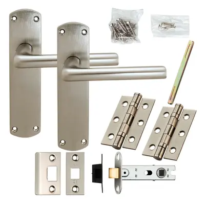 Door Handle & Latch Pack Satin Chrome Modern Straight Round Bar on Backplate