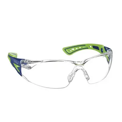 Bolle Safety Clear Lens Anti-Fog Rush Plus Safety Glasses, Blue & Green