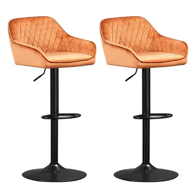 (ORANGE) 2x Velvet Swivel Bar Stools Back Dining Bar Chairs