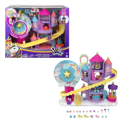 âPolly Pocket Rainbow Funland Theme Park, Rides, Play Areas, Polly and Shani Dolls, Unicorns &