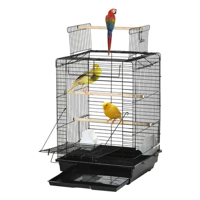 PawHut 59cm Bird Cage with Openable Top, Stand, Tray, Handles, Feeding Bowls