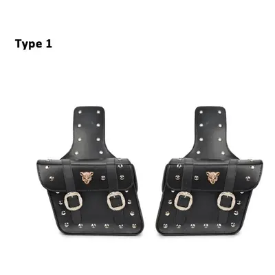 (Rivets) Pair Motorcycle Saddle Bags Cool PU Leather Waterproof Back Fashion Black