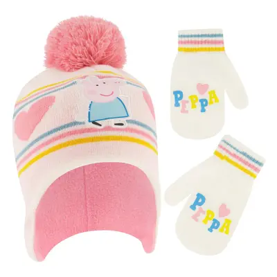 Hasbro Girls Winter Accessory Hat and Mittens Set Peppa Pig Toddler Beanie for Toddler Ages Whit