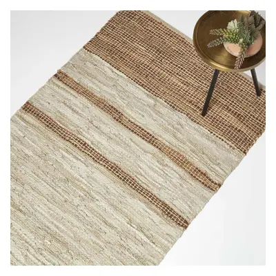 (Brown, x cm) Recycled Leather Handwoven Stripe Rug