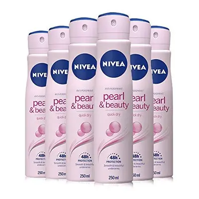 NIVEA Pearl & Beauty Anti-Perspirant Deodorant Pack of (6 x 250ml), 48hr Deodorant for Women, An