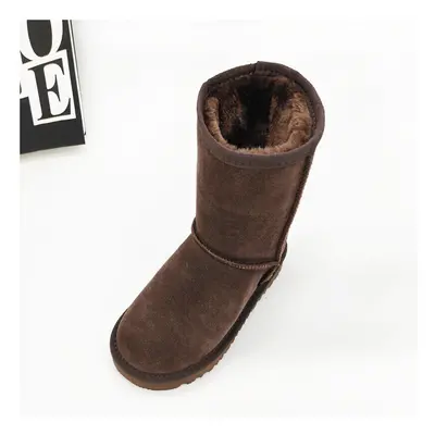 (Brown, UK ) Womens Men Winter Fur Leather Sheepskin Snow Boots