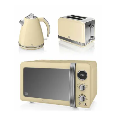 Swan Cream Retro Stylish Digital Litre Microwave, 1.5 Litre Jug Kettle & Slice Toaster